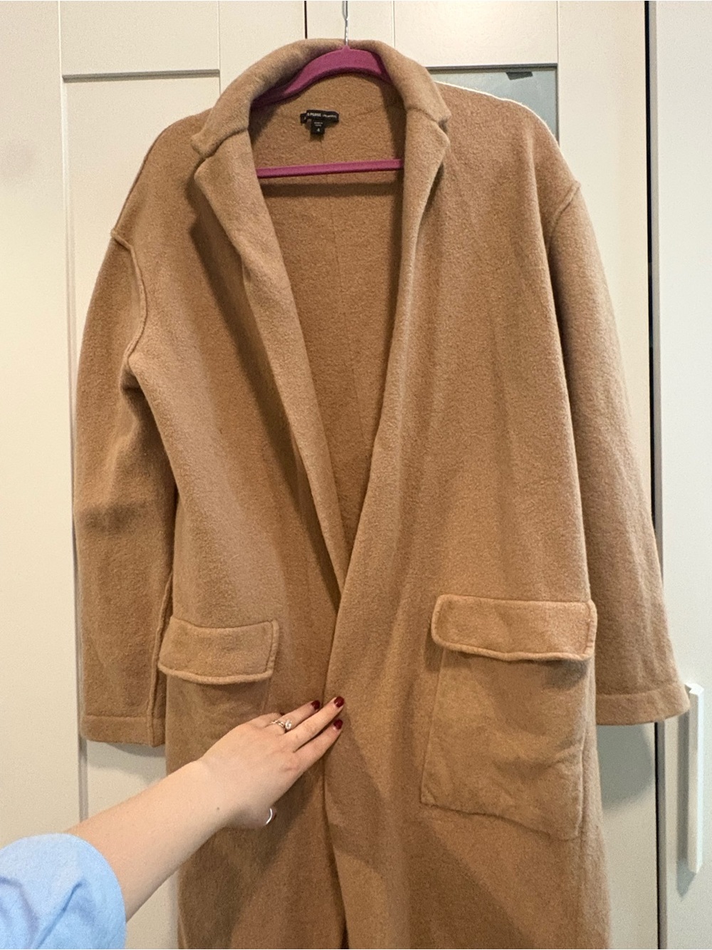 James Perse Camel Tan Wool-Blend Trench Coat